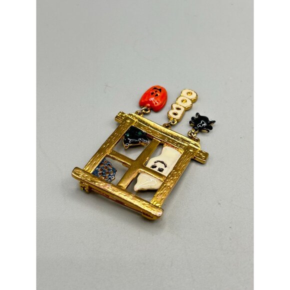 Halloween Ghost & Pumpkin Window Pin Brooch with Charms Boo Spider Holiday Pin - Picture 4 of 6